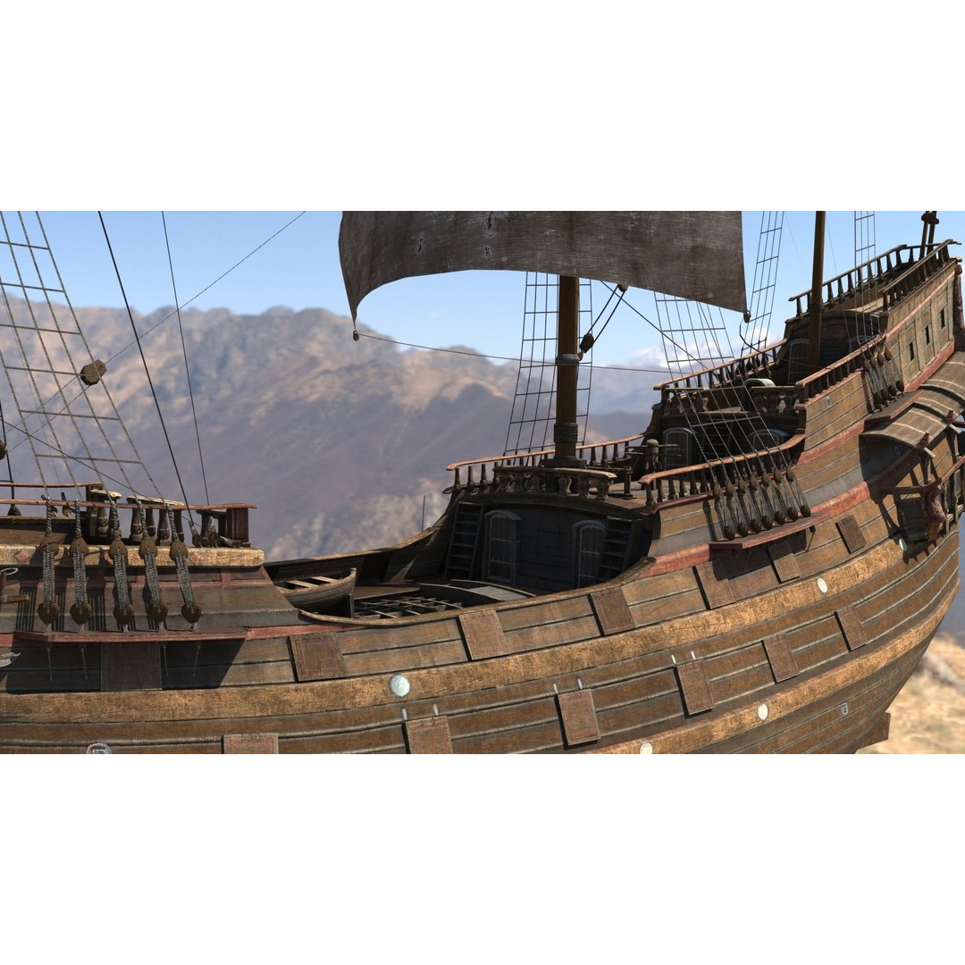 Galleon Ship 3D Model – Historic Naval Vessel, FBX, Game Ready - View 10