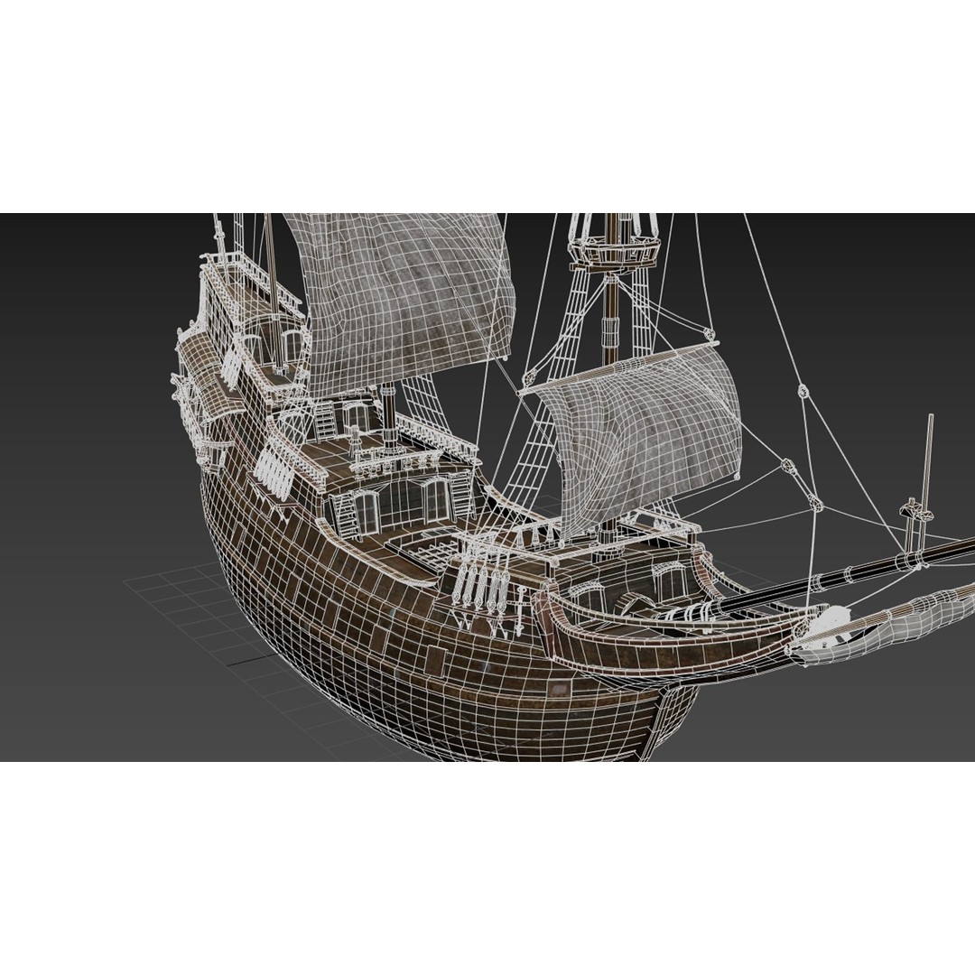 Galleon Ship 3D Model – Historic Naval Vessel, FBX, Game Ready - View 11