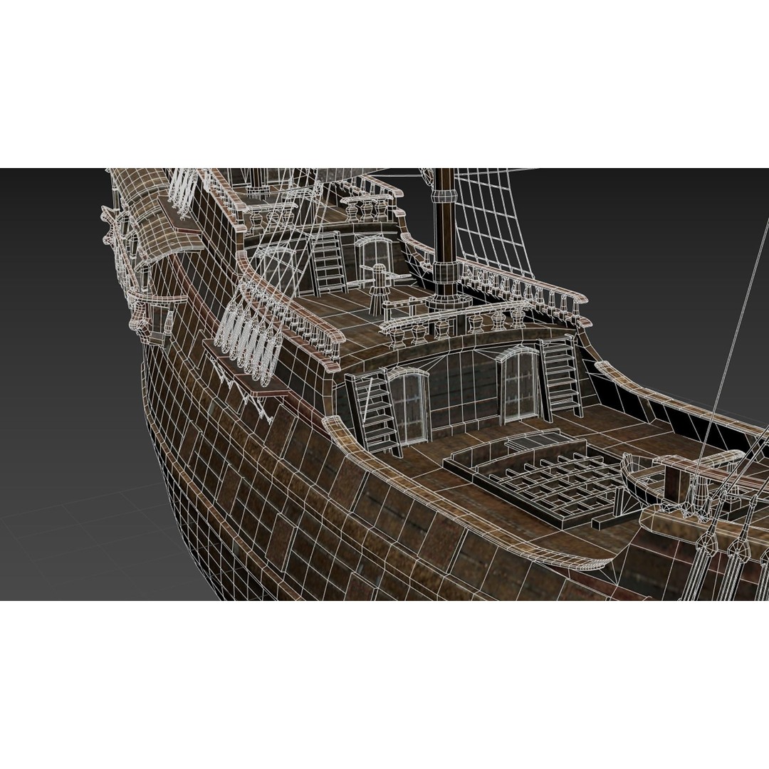 Galleon Ship 3D Model – Historic Naval Vessel, FBX, Game Ready - View 12