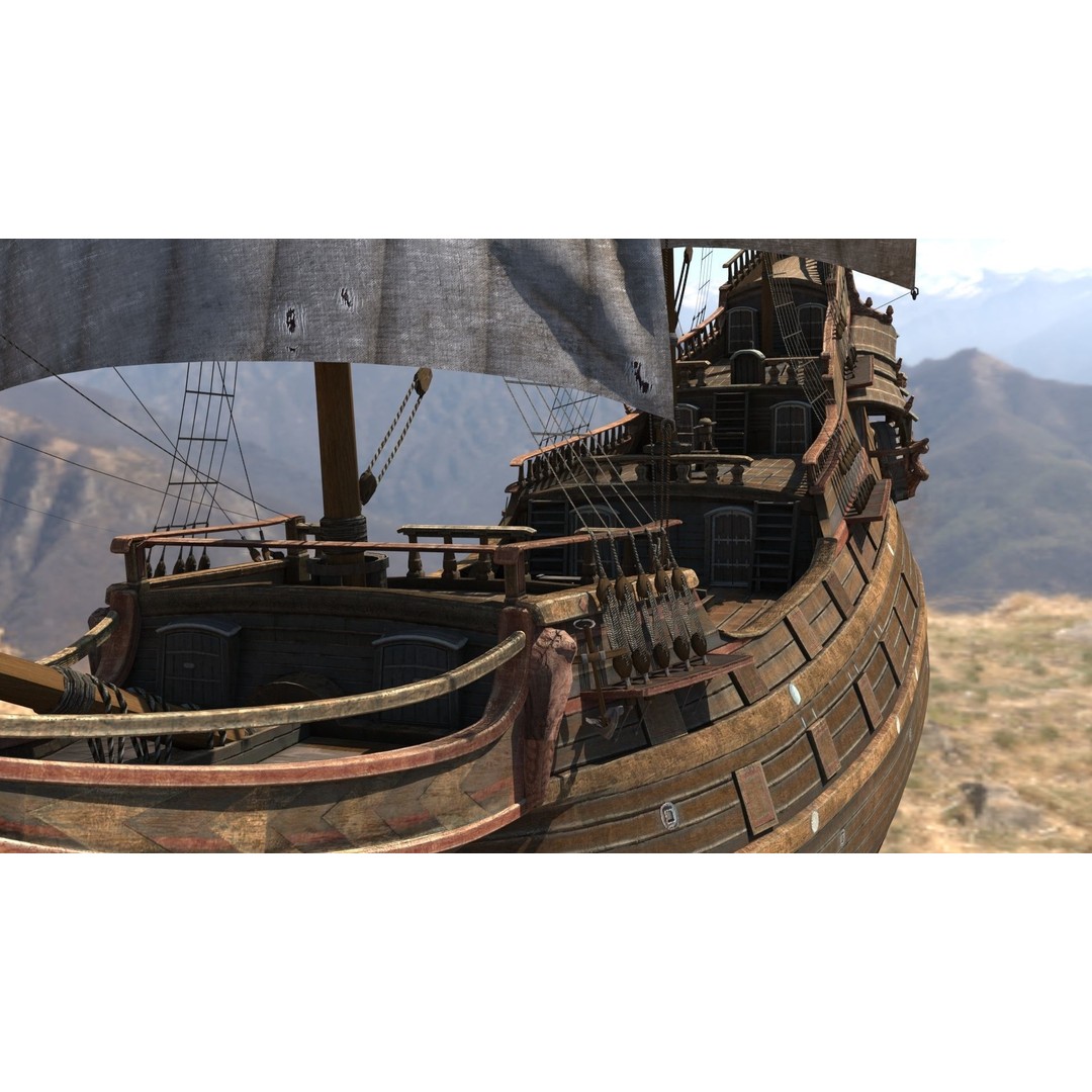 Galleon Ship 3D Model – Historic Naval Vessel, FBX, Game Ready - View 13