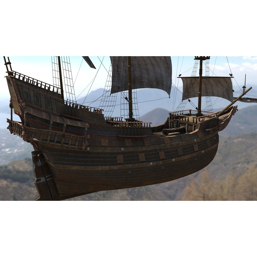 Galleon Ship 3D Model – Historic Naval Vessel, FBX, Game Ready - View 14