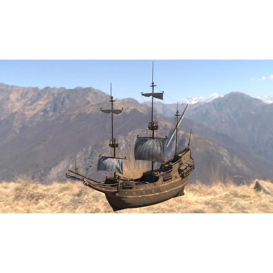 Galleon Ship 3D Model – Historic Naval Vessel, FBX, Game Ready - View 15