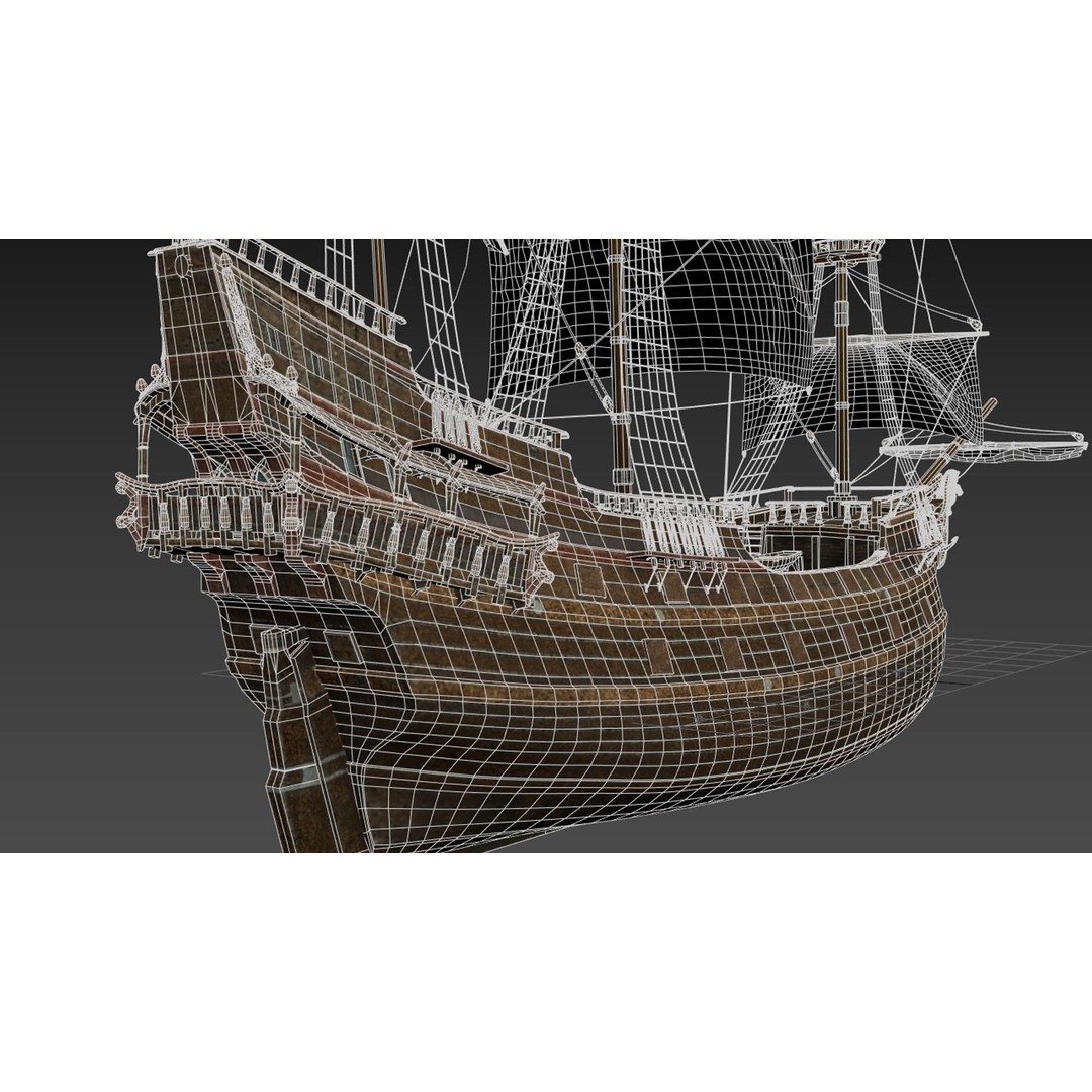 Galleon Ship 3D Model – Historic Naval Vessel, FBX, Game Ready - View 16