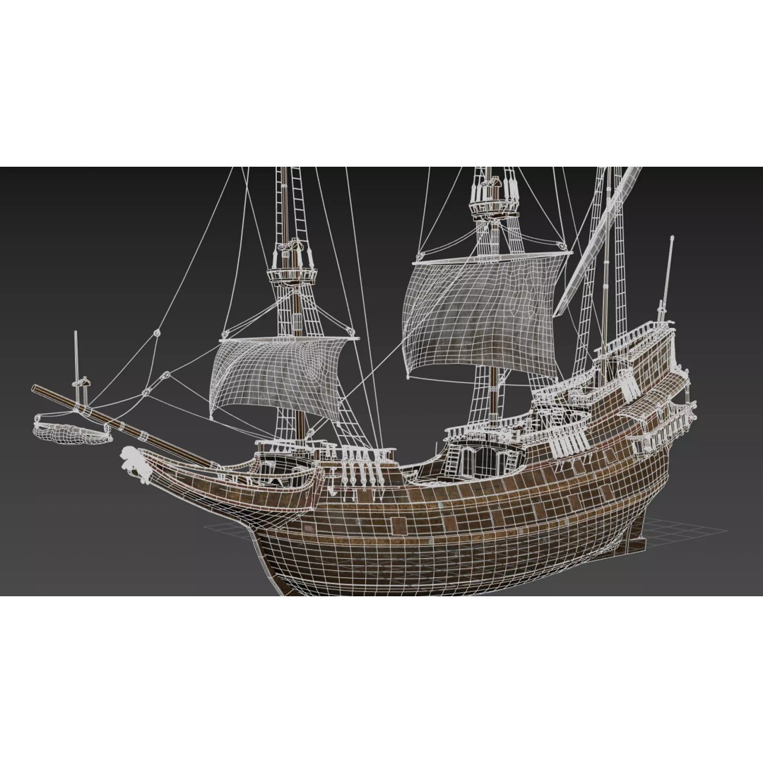 Galleon Ship 3D Model – Historic Naval Vessel, FBX, Game Ready - View 2