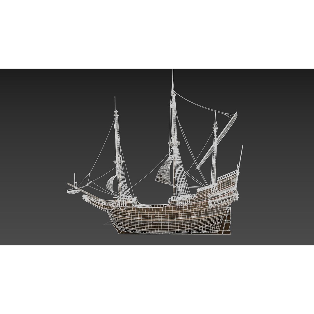 Galleon Ship 3D Model – Historic Naval Vessel, FBX, Game Ready - View 4