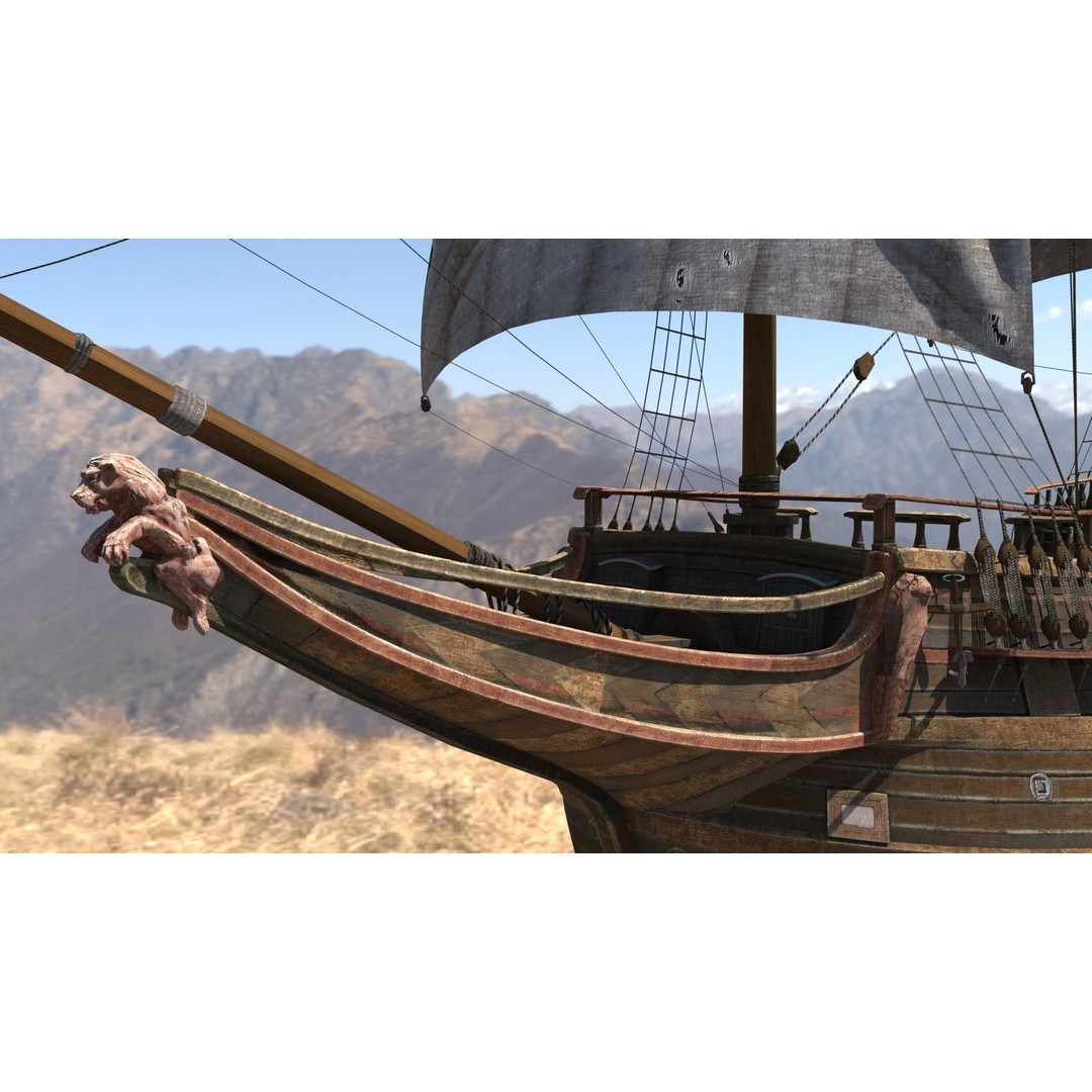 Galleon Ship 3D Model – Historic Naval Vessel, FBX, Game Ready - View 5