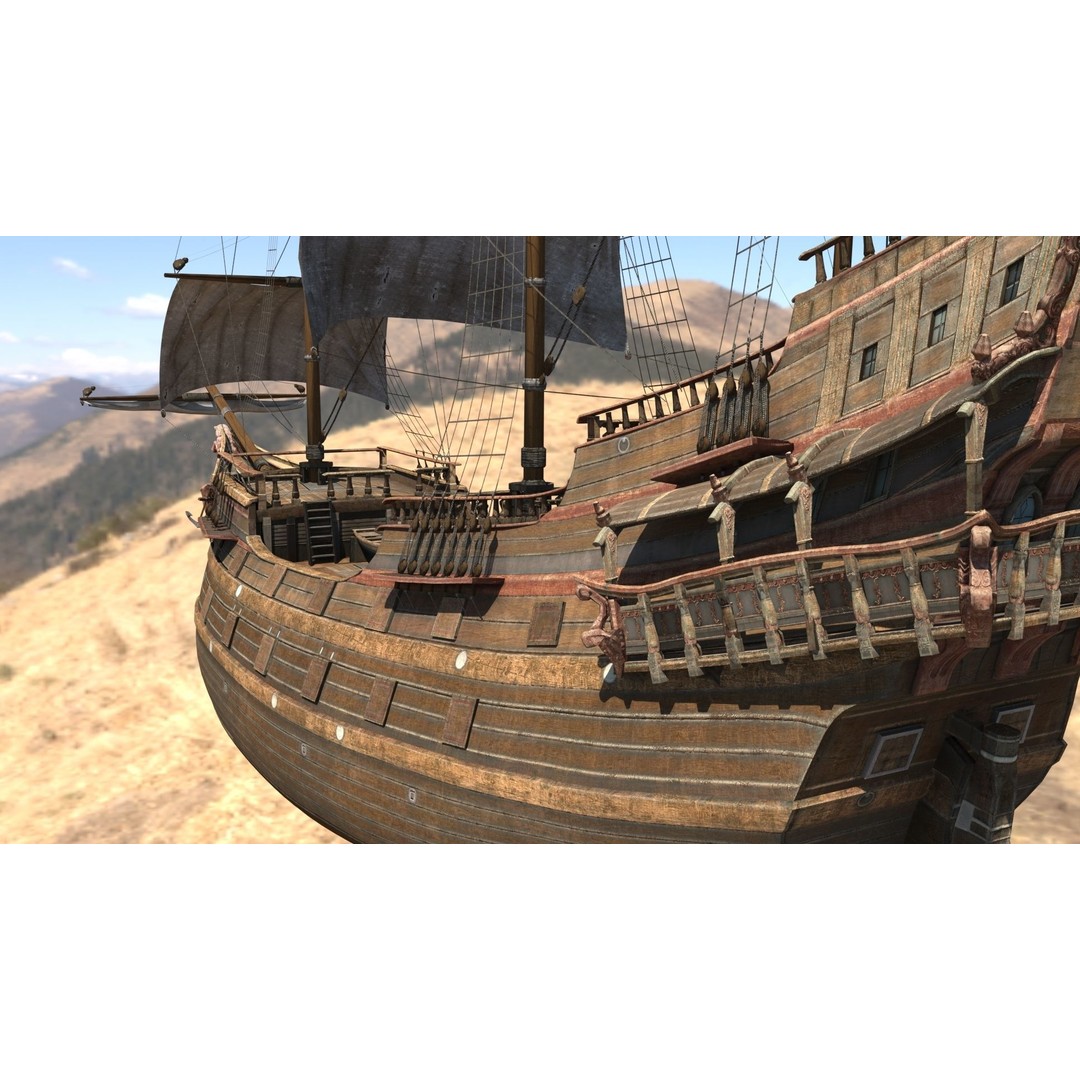 Galleon Ship 3D Model – Historic Naval Vessel, FBX, Game Ready - View 6