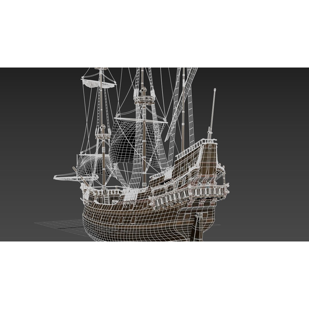 Galleon Ship 3D Model – Historic Naval Vessel, FBX, Game Ready - View 8
