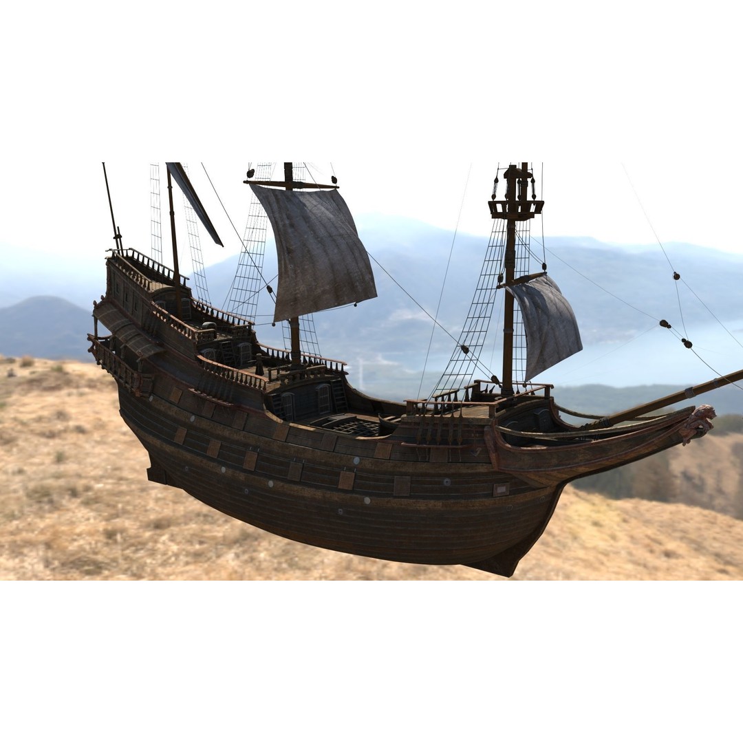 Galleon Ship 3D Model – Historic Naval Vessel, FBX, Game Ready - View 9