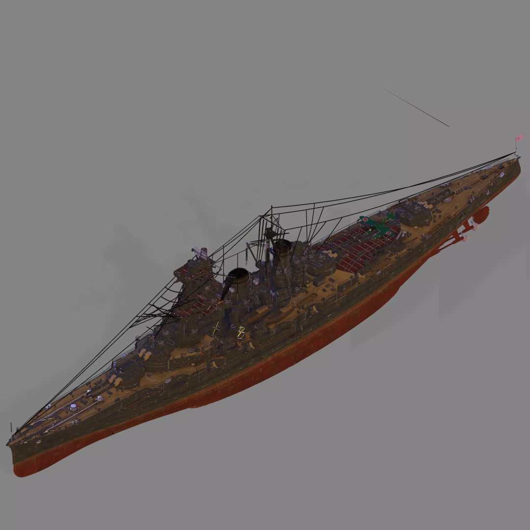 IJN Haruna 3D Model – Detailed Battleship Asset, FBX & OBJ - View 2
