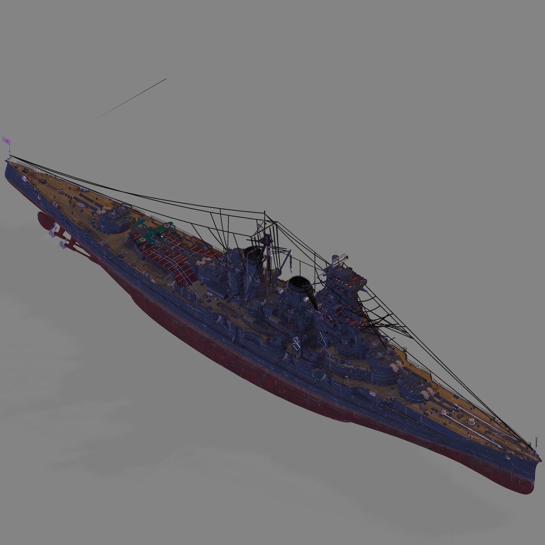 IJN Haruna 3D Model – Detailed Battleship Asset, FBX & OBJ - View 3
