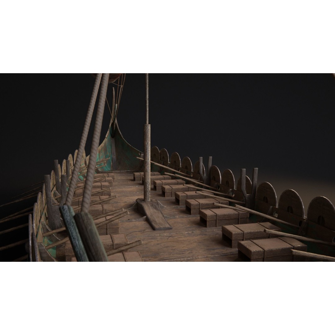 Viking Ship 3D Model – Historic Wooden Watercraft, PBR Textures - View 10