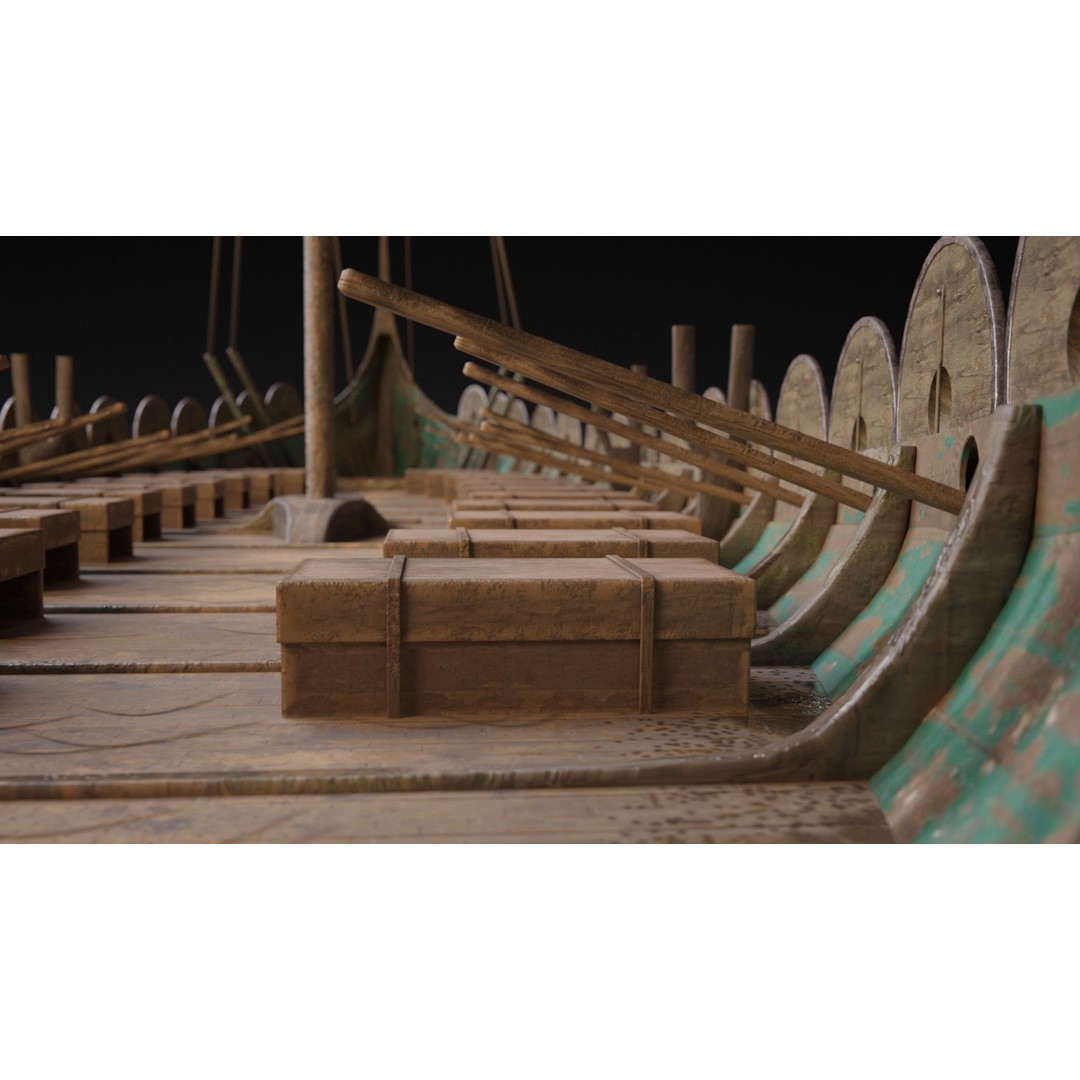 Viking Ship 3D Model – Historic Wooden Watercraft, PBR Textures - View 11