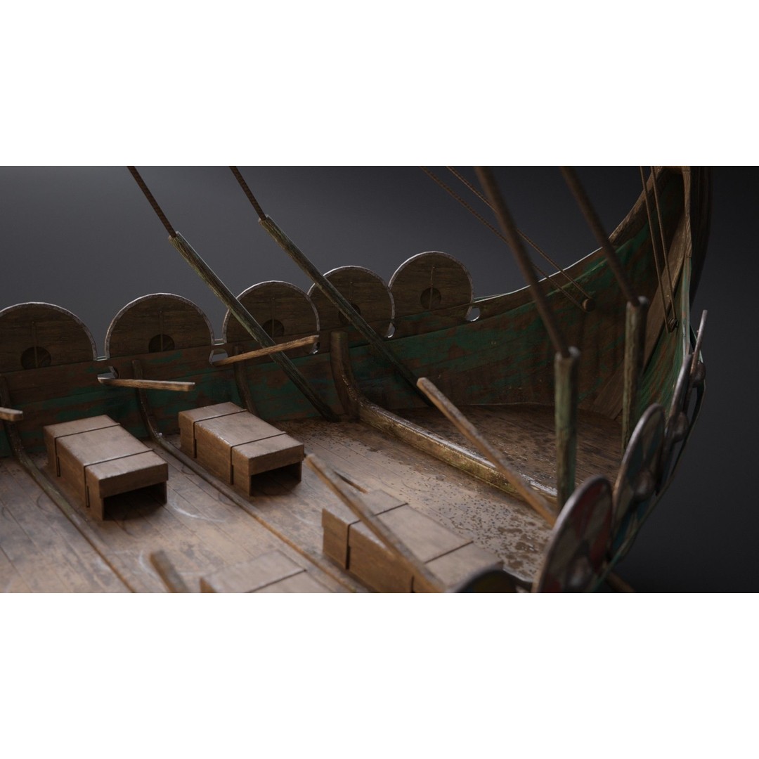 Viking Ship 3D Model – Historic Wooden Watercraft, PBR Textures - View 12