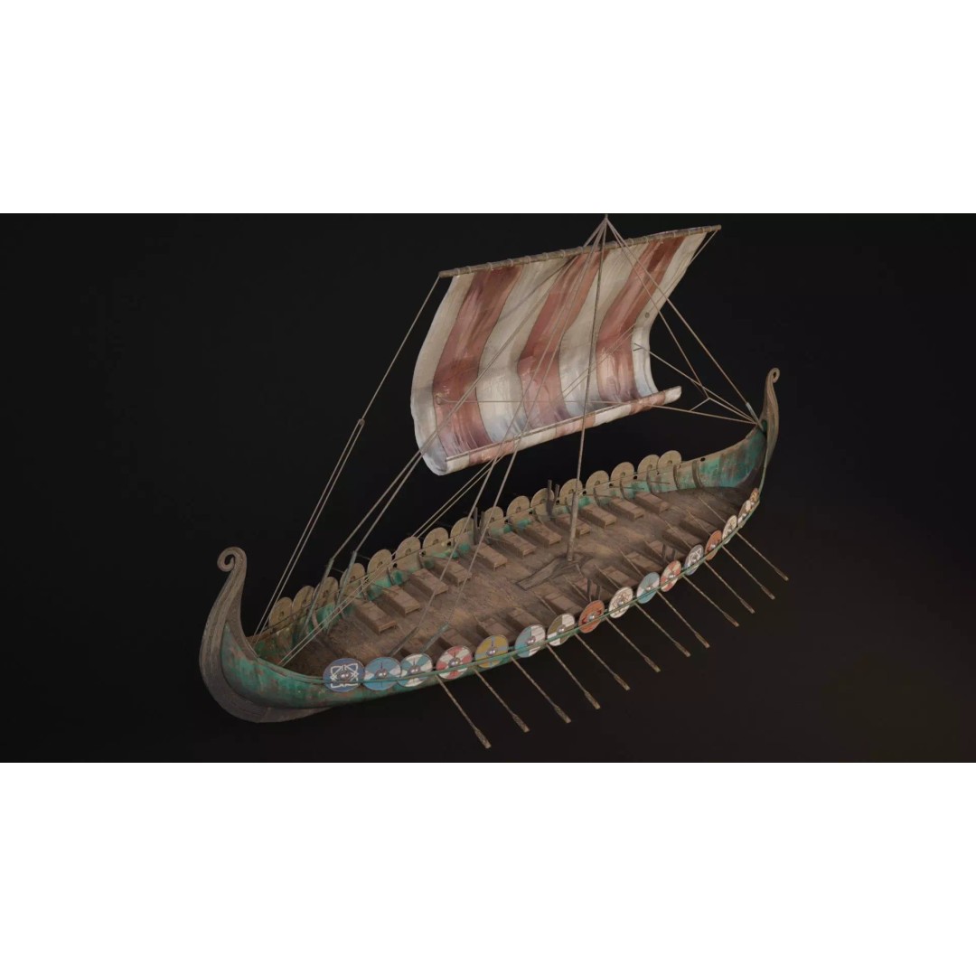Viking Ship 3D Model – Historic Wooden Watercraft, PBR Textures - View 2