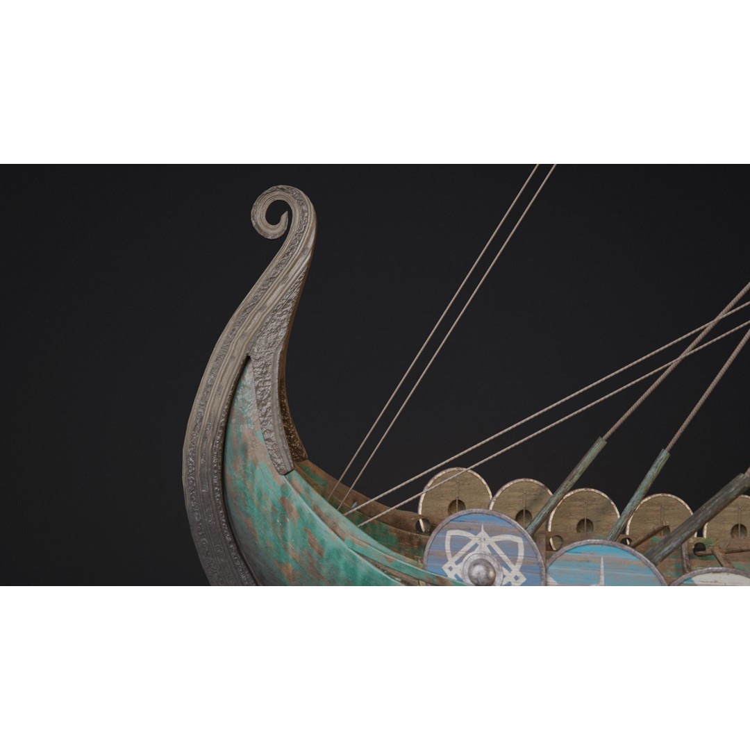 Viking Ship 3D Model – Historic Wooden Watercraft, PBR Textures - View 4