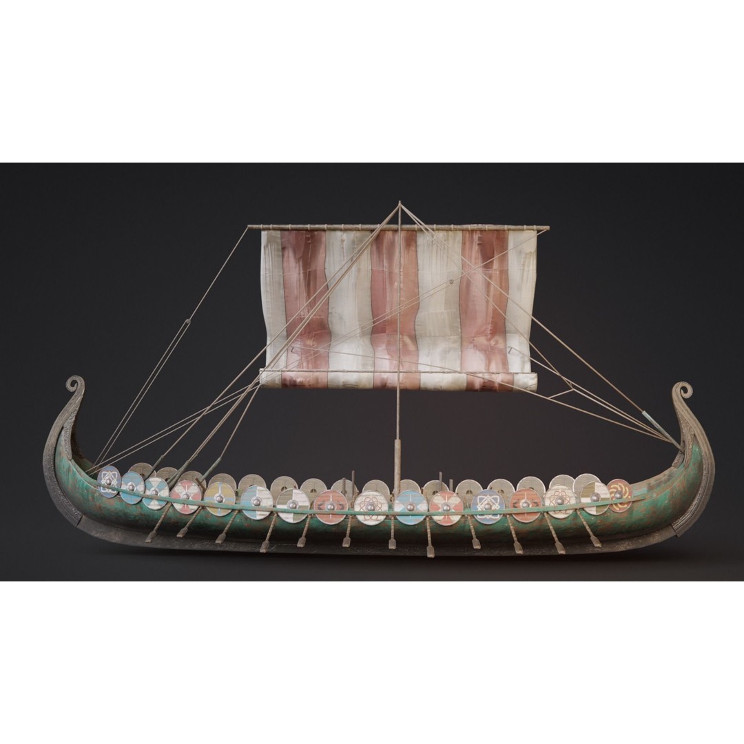Viking Ship 3D Model – Historic Wooden Watercraft, PBR Textures - View 6