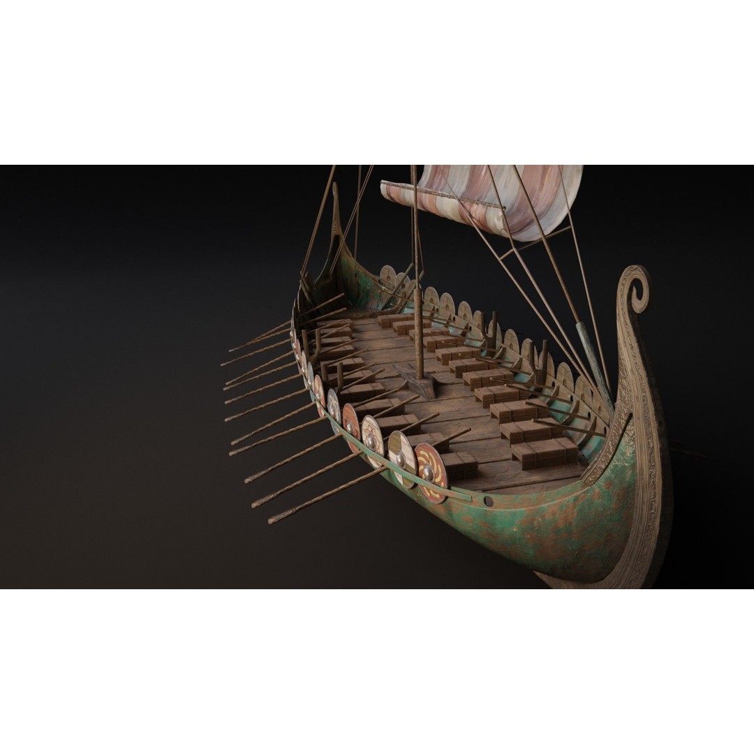 Viking Ship 3D Model – Historic Wooden Watercraft, PBR Textures - View 8
