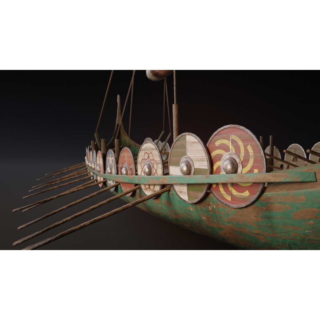 Viking Ship 3D Model – Historic Wooden Watercraft, PBR Textures - View 9