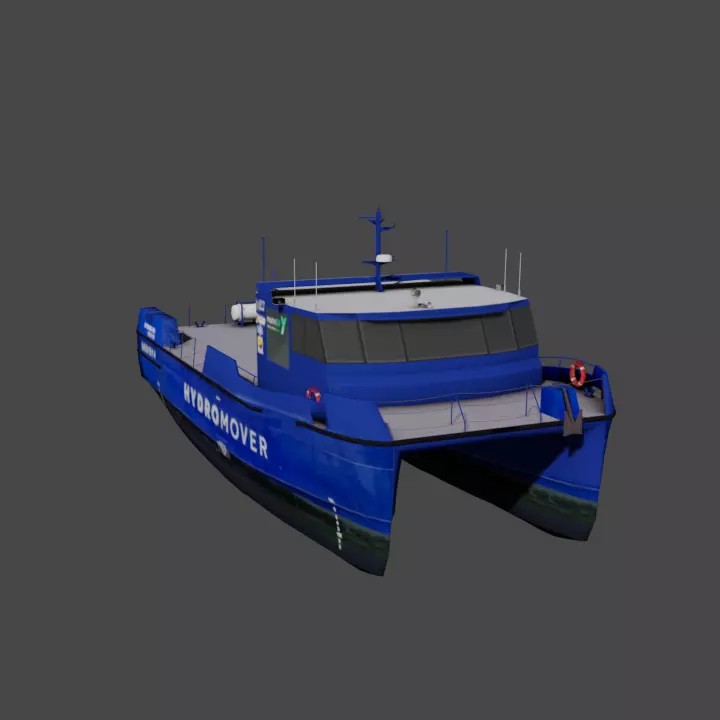Hydromover Electric Cargo Vessel 3D Model – Low Poly Industrial Watercraft, FBX - View 2
