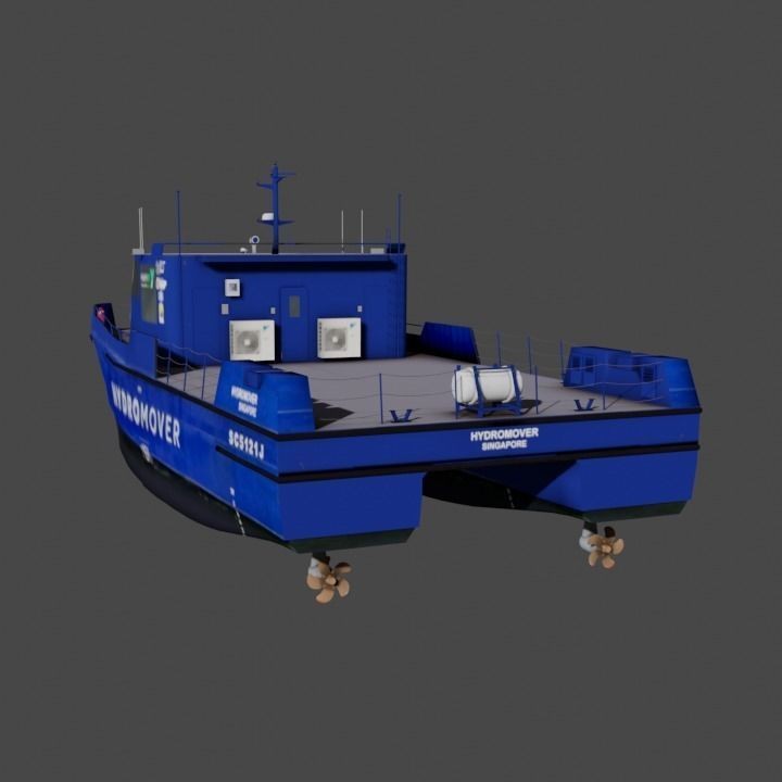 Hydromover Electric Cargo Vessel 3D Model – Low Poly Industrial Watercraft, FBX - View 6