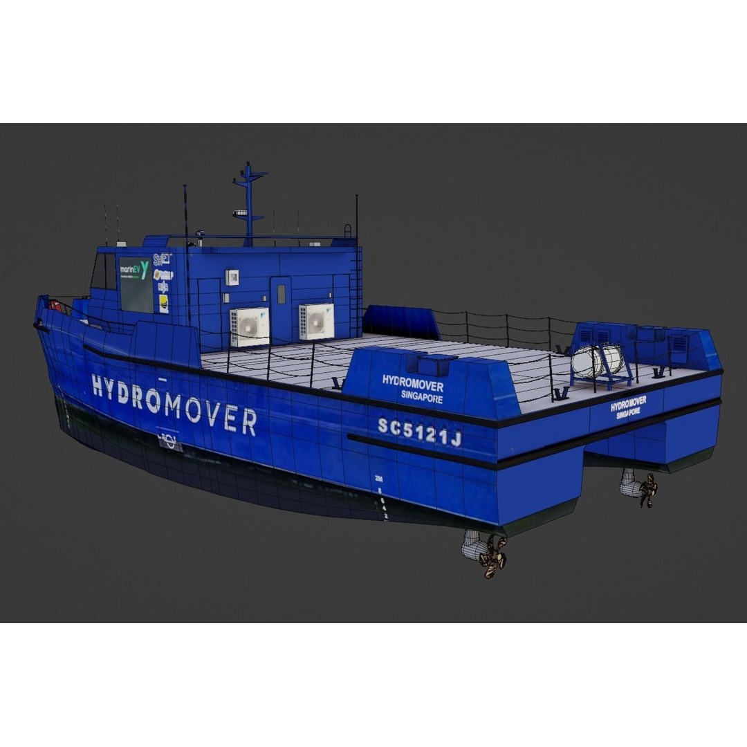 Hydromover Electric Cargo Vessel 3D Model – Low Poly Industrial Watercraft, FBX - View 8