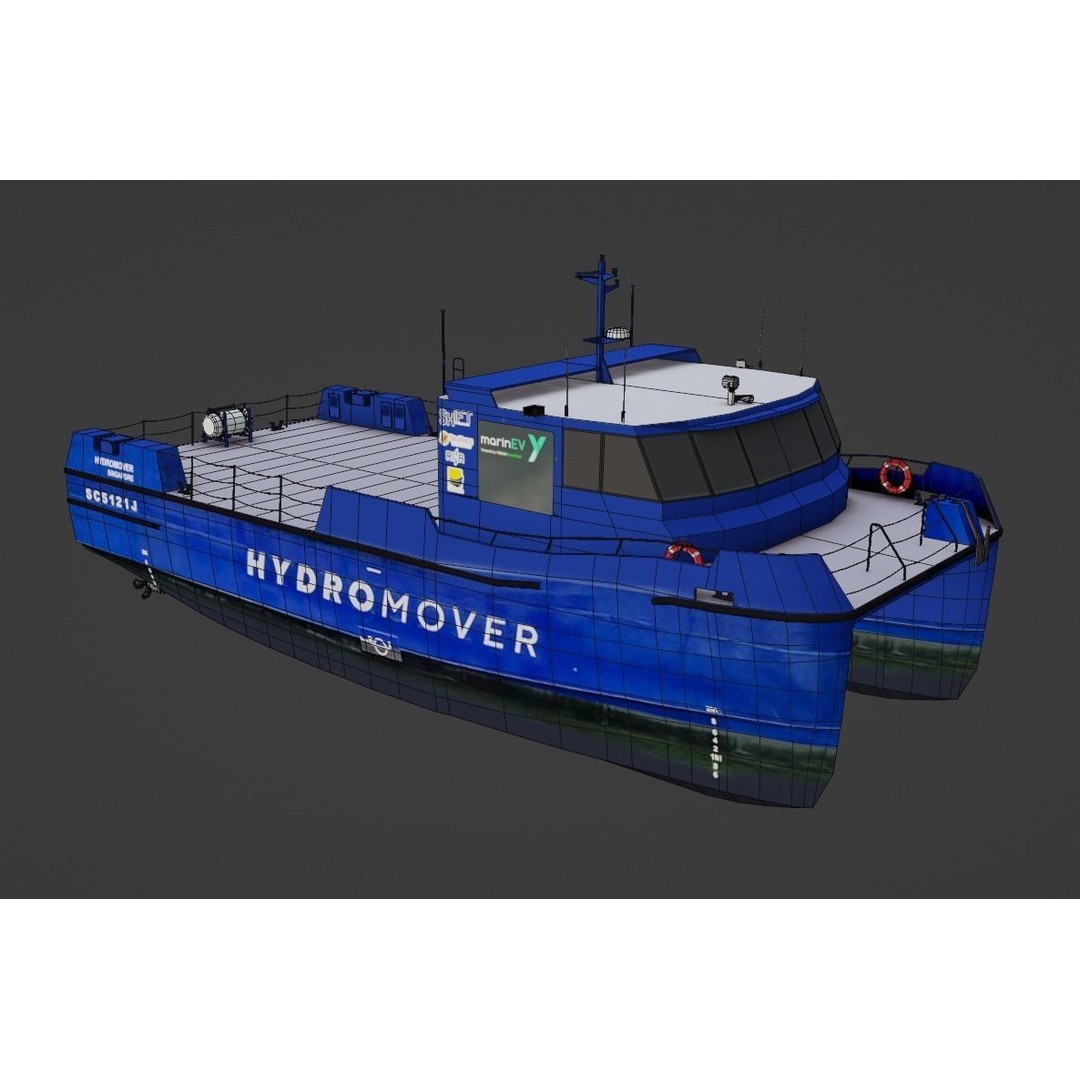 Hydromover Electric Cargo Vessel 3D Model – Low Poly Industrial Watercraft, FBX - View 9