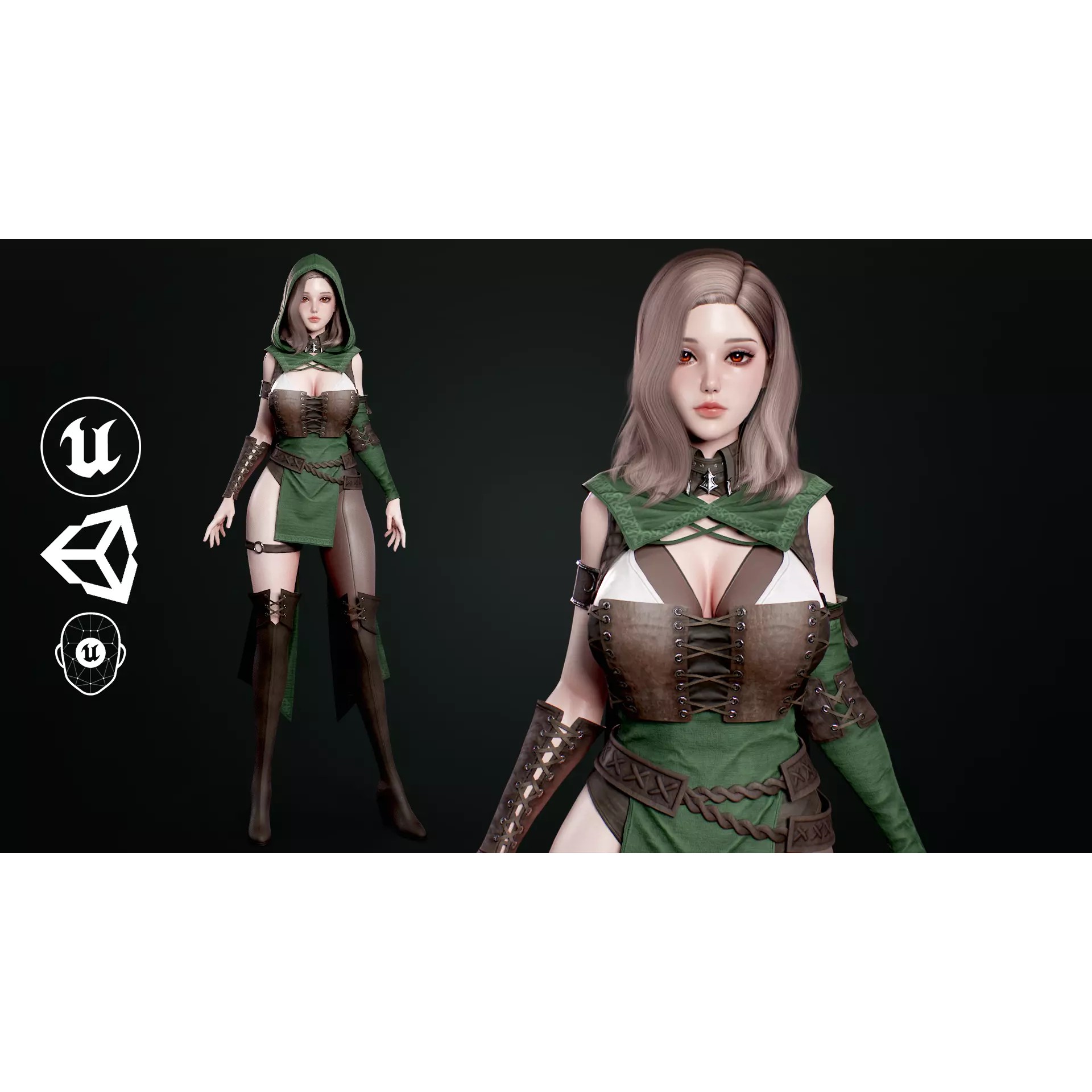 Archer Girl Sena - Low-Poly Game-Ready 3D Model - View 2