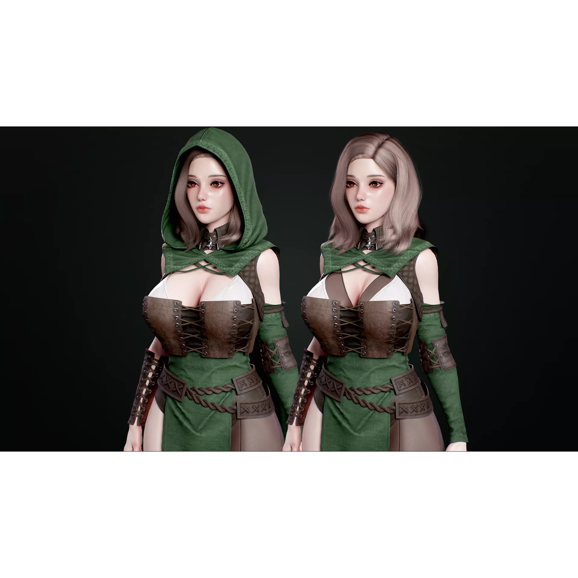 Archer Girl Sena - Low-Poly Game-Ready 3D Model - View 3