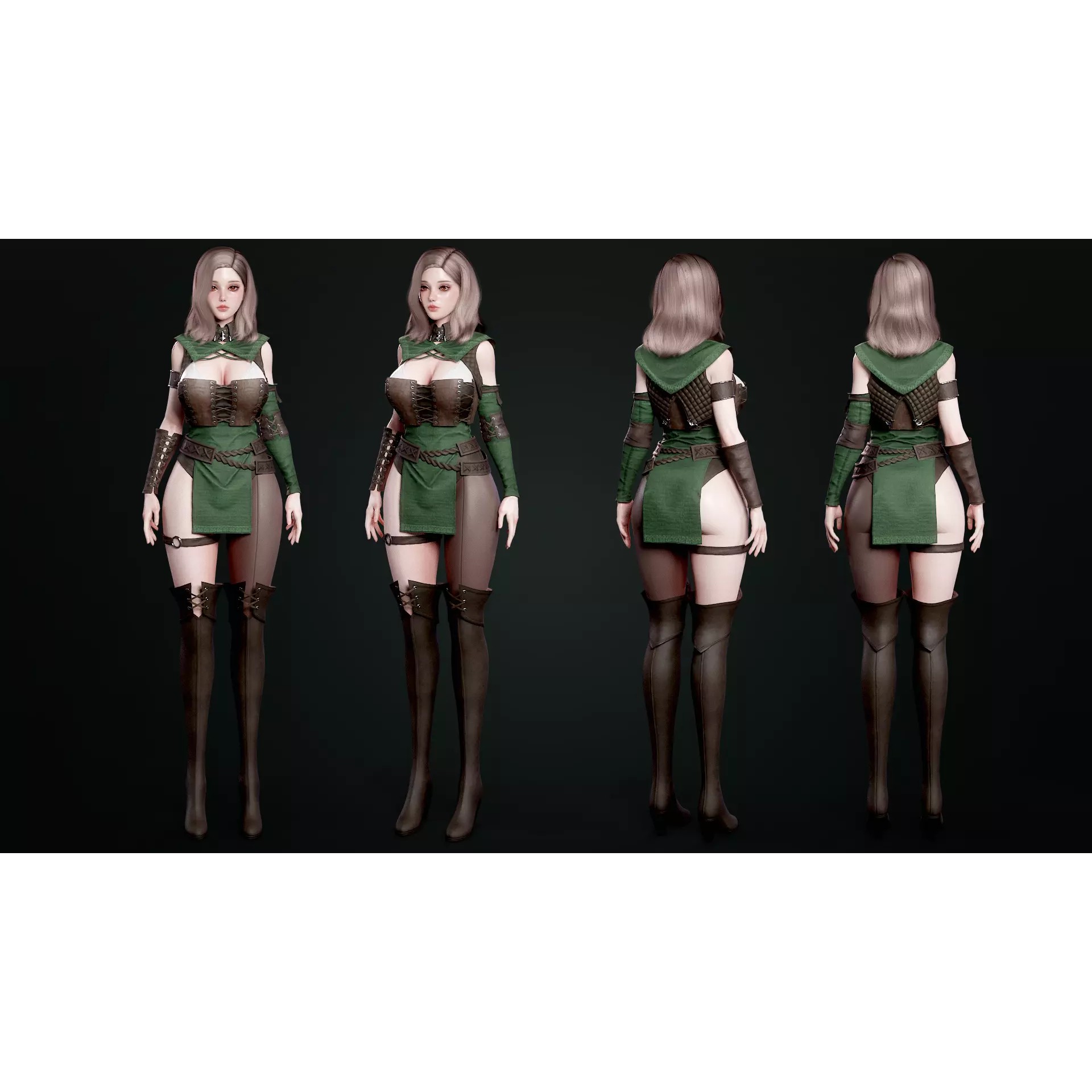 Archer Girl Sena - Low-Poly Game-Ready 3D Model - View 4