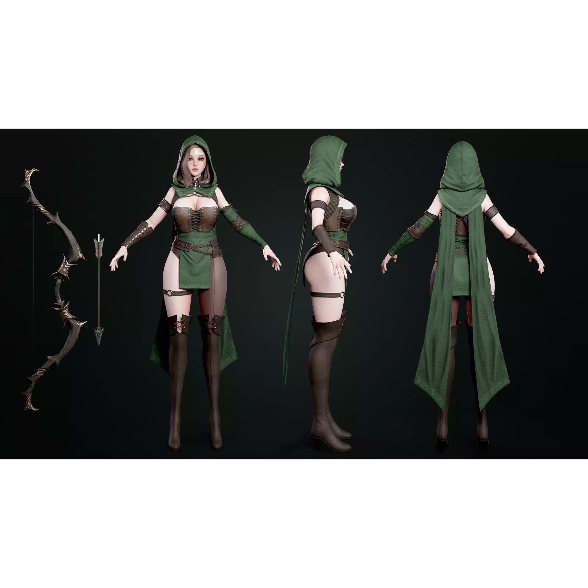 Archer Girl Sena - Low-Poly Game-Ready 3D Model - View 5