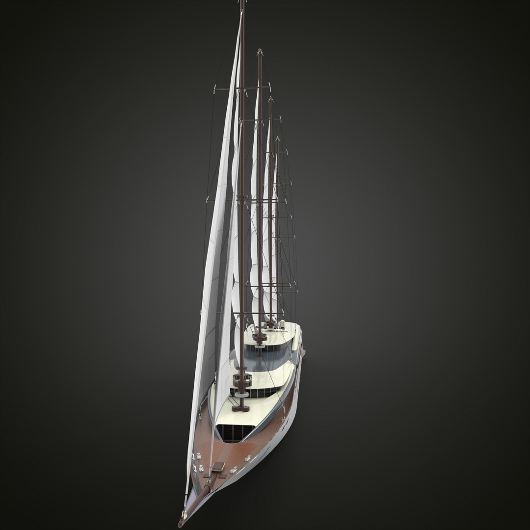 Sailing Yacht 3D Model – High Poly Realistic Vessel, FBX, OBJ - View 11