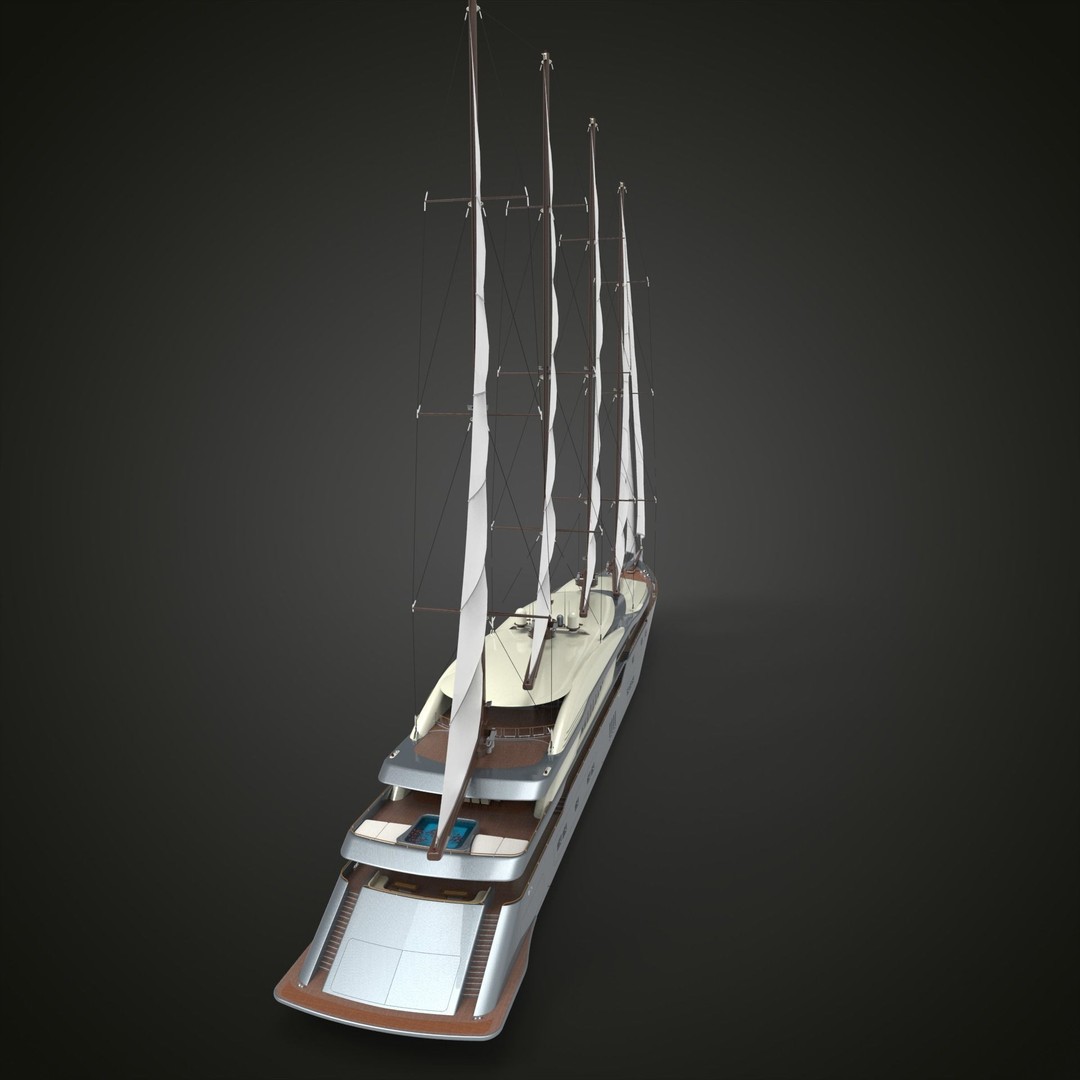 Sailing Yacht 3D Model – High Poly Realistic Vessel, FBX, OBJ - View 12