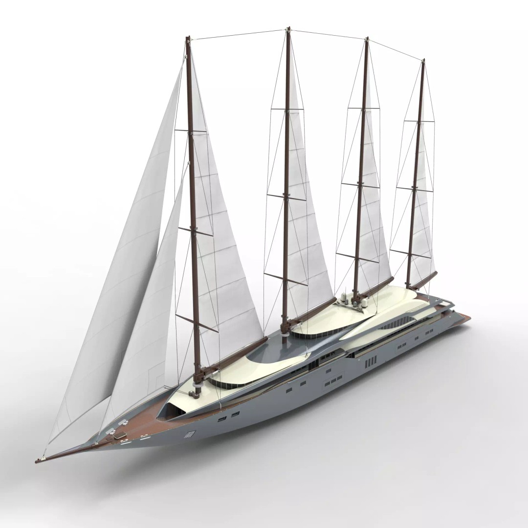 Sailing Yacht 3D Model – High Poly Realistic Vessel, FBX, OBJ - View 2