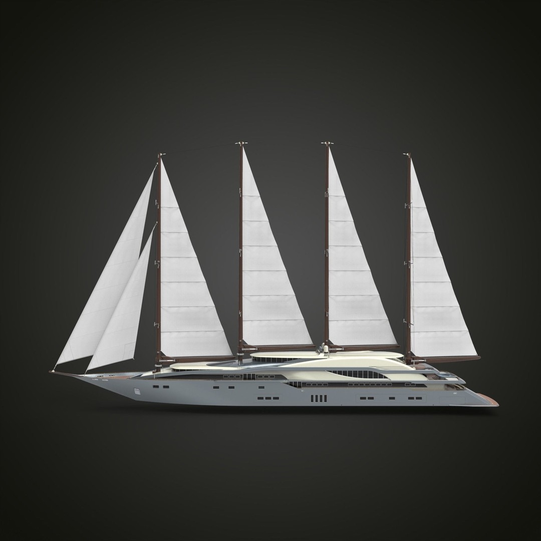 Sailing Yacht 3D Model – High Poly Realistic Vessel, FBX, OBJ - View 3