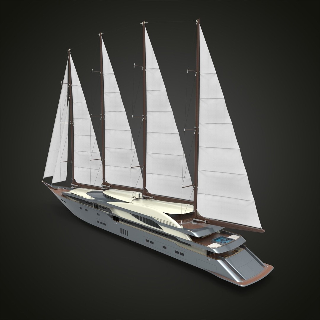 Sailing Yacht 3D Model – High Poly Realistic Vessel, FBX, OBJ - View 4