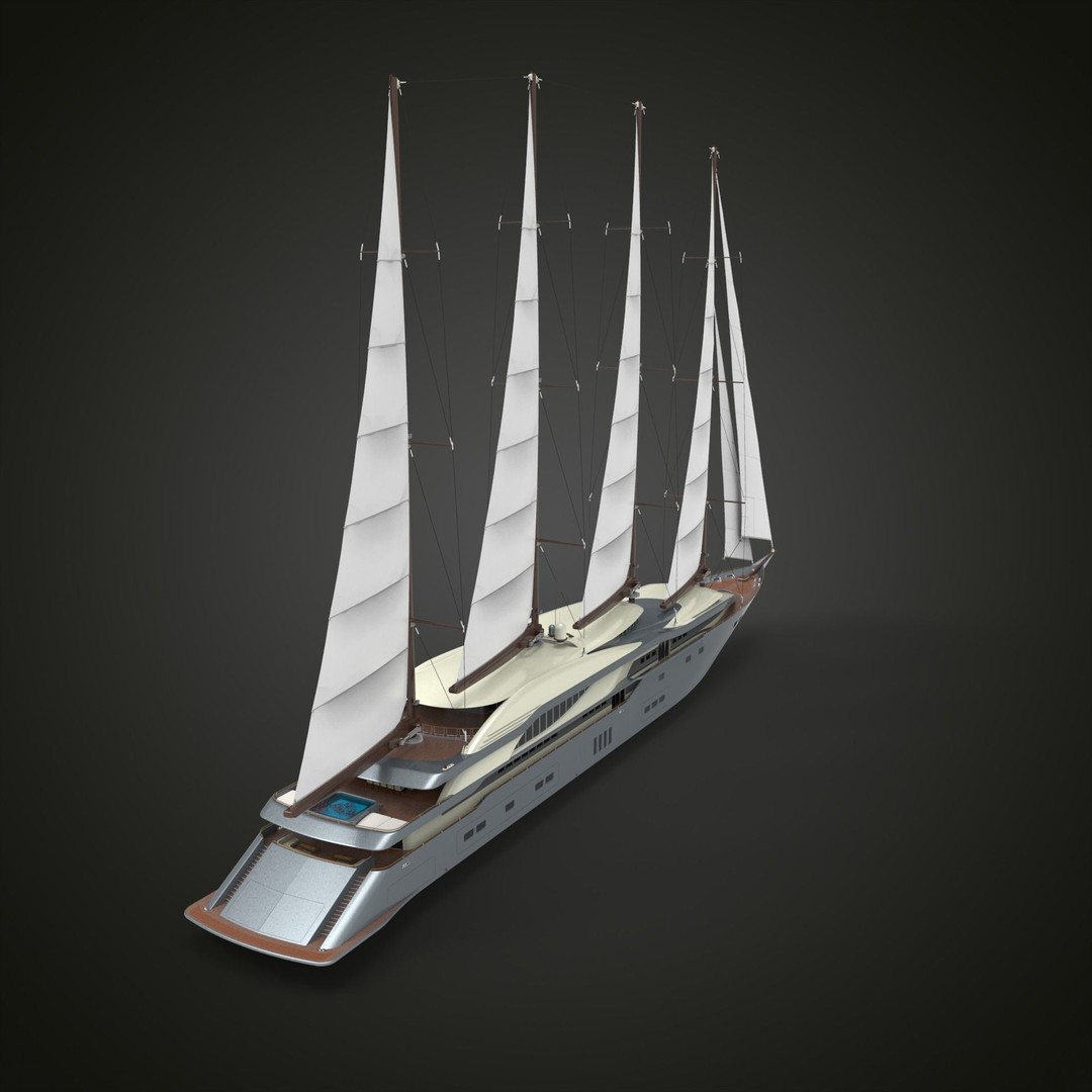 Sailing Yacht 3D Model – High Poly Realistic Vessel, FBX, OBJ - View 5
