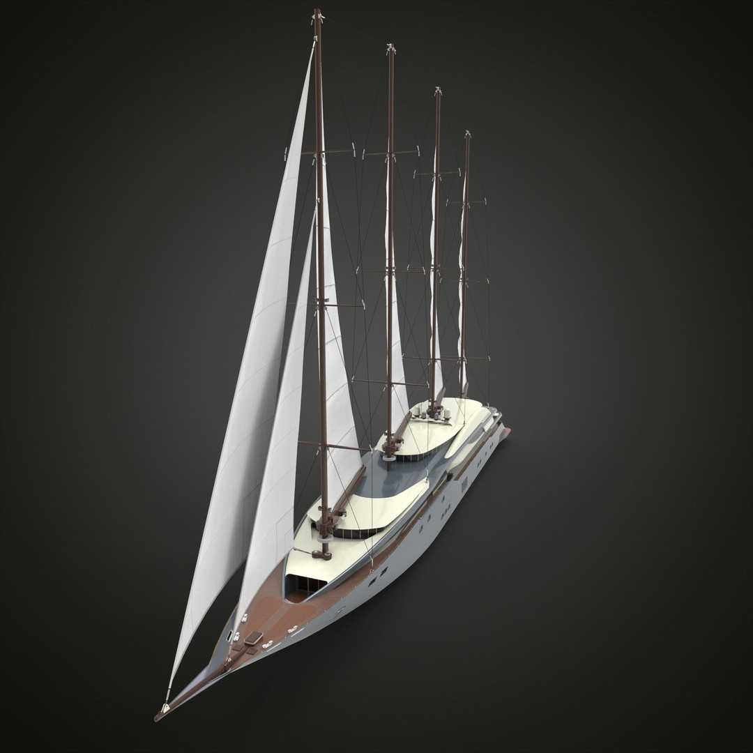 Sailing Yacht 3D Model – High Poly Realistic Vessel, FBX, OBJ - View 6