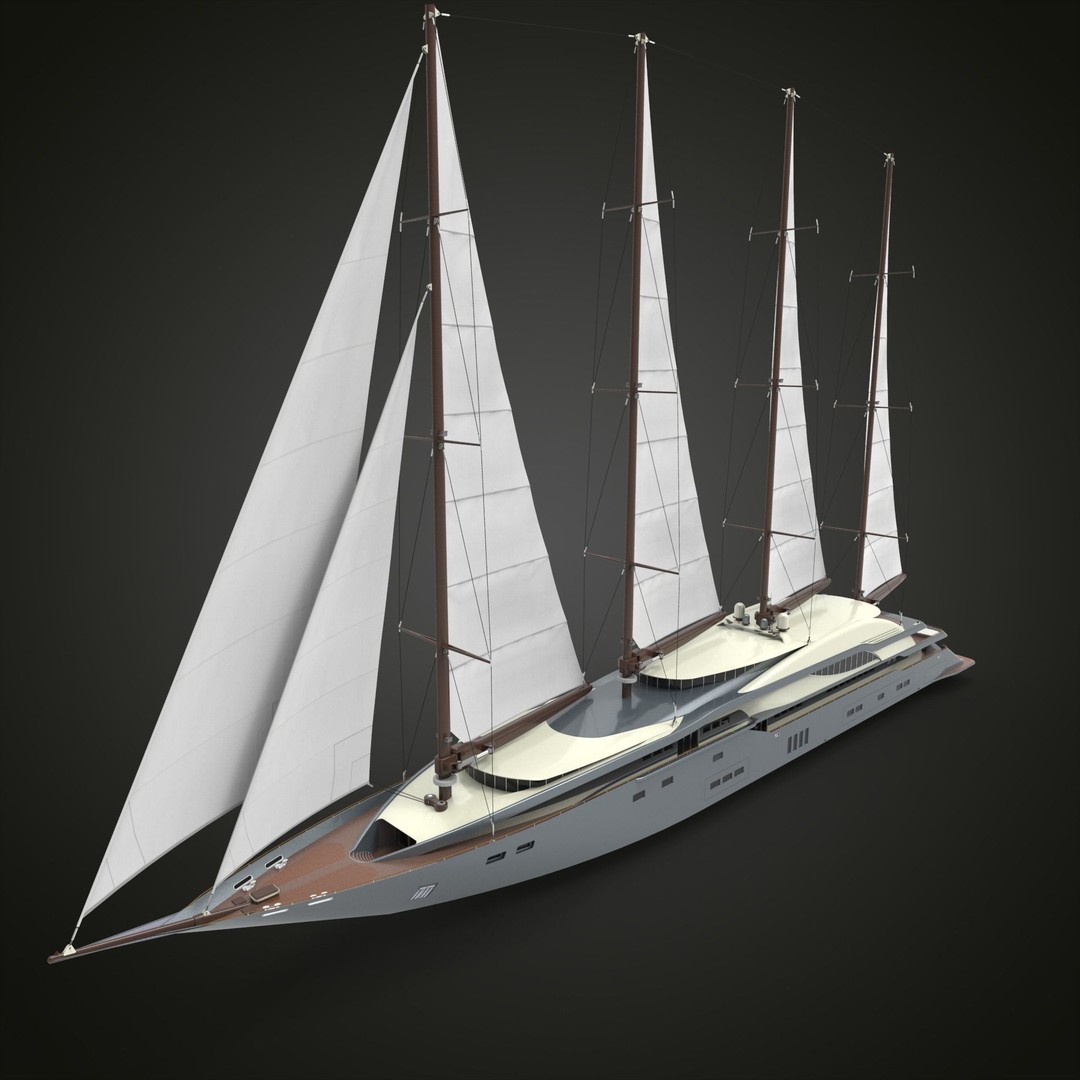 Sailing Yacht 3D Model – High Poly Realistic Vessel, FBX, OBJ - View 7