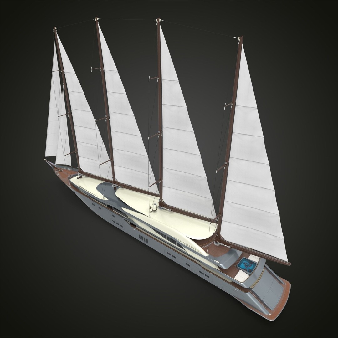 Sailing Yacht 3D Model – High Poly Realistic Vessel, FBX, OBJ - View 8