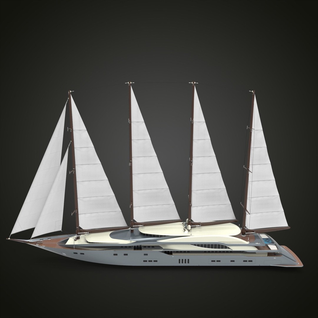 Sailing Yacht 3D Model – High Poly Realistic Vessel, FBX, OBJ - View 9
