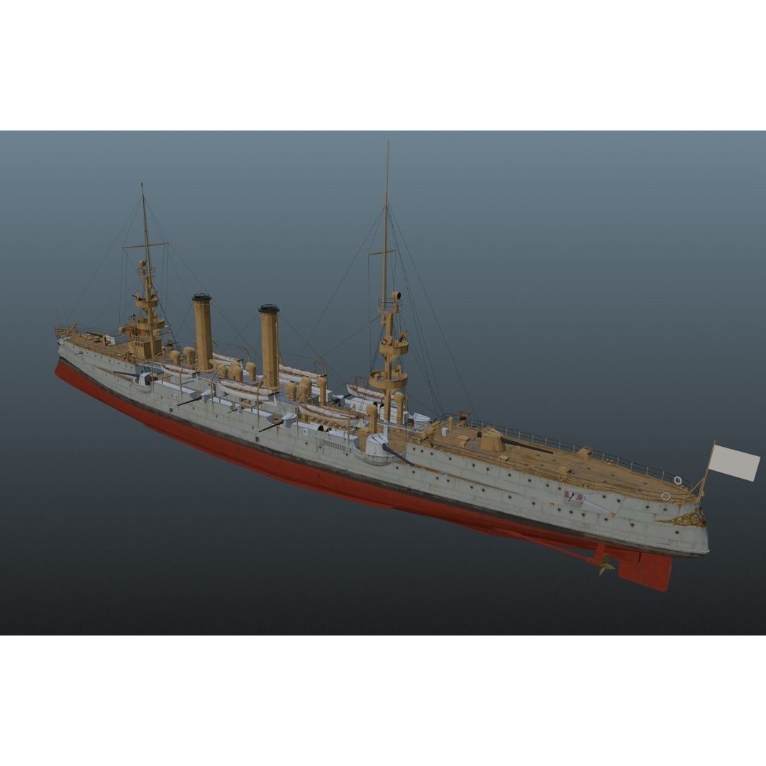 BattleShip 3D Model – Low Poly Military Watercraft, FBX, OBJ