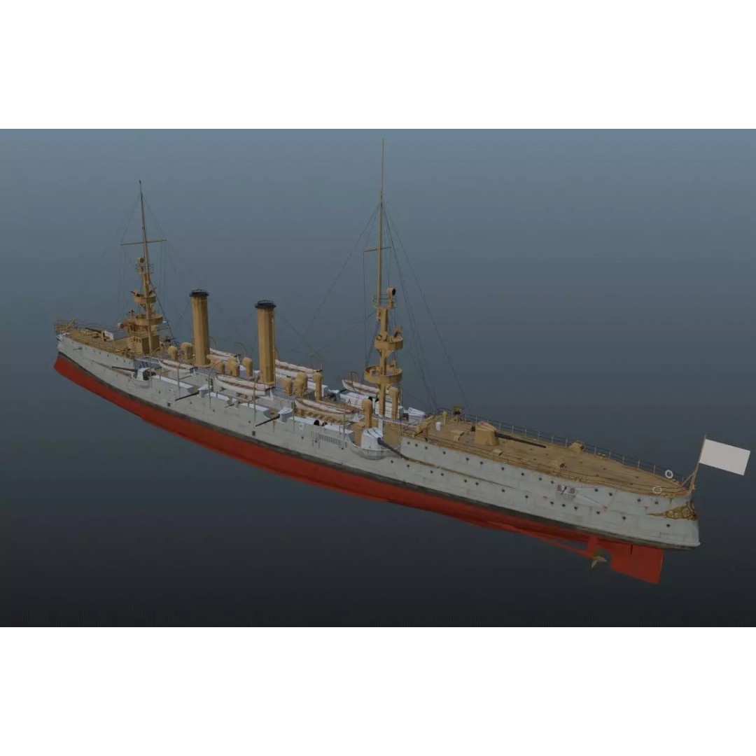 BattleShip 3D Model – Low Poly Military Watercraft, FBX, OBJ - View 2