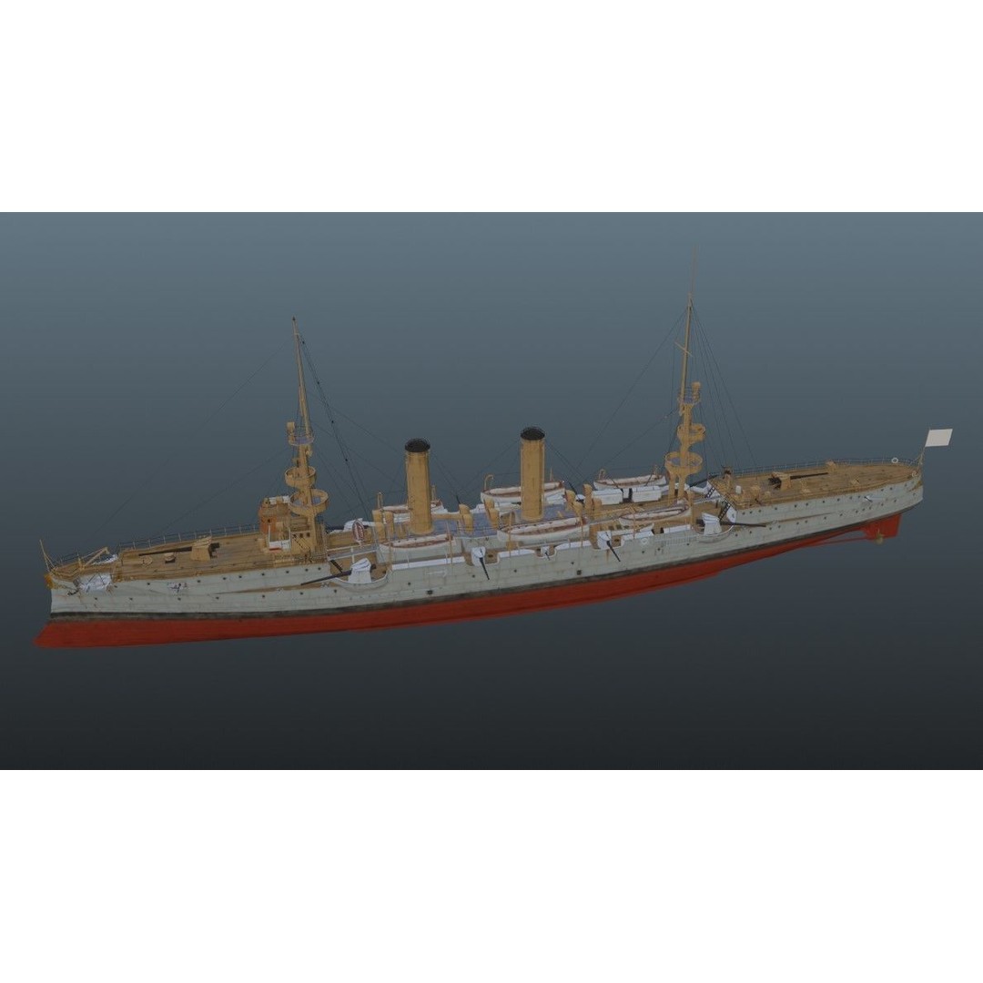 BattleShip 3D Model – Low Poly Military Watercraft, FBX, OBJ - View 5