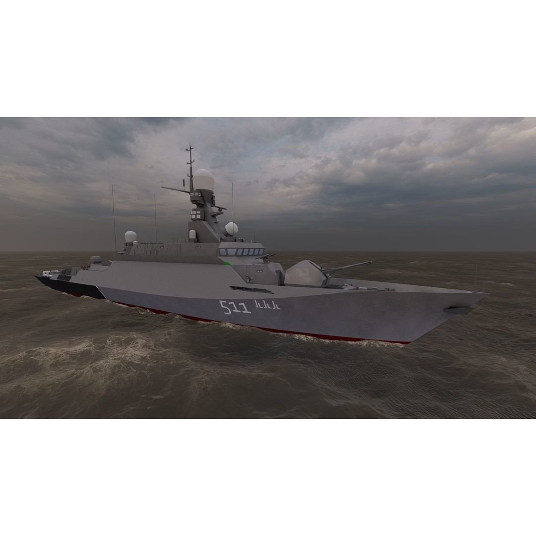 Frigate 3D Model – Military Vessel with Rigged Geometry, FBX, OBJ