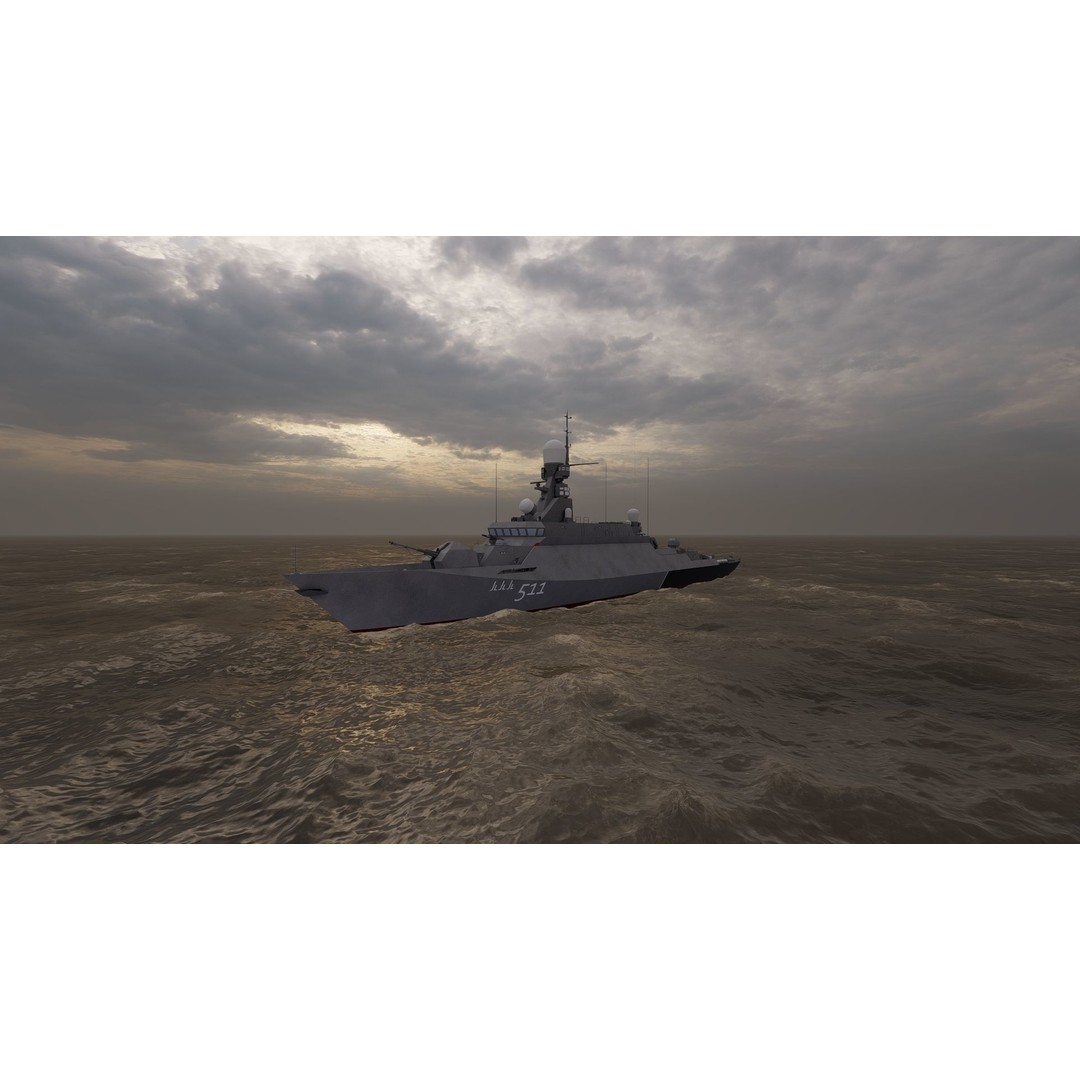 Frigate 3D Model – Military Vessel with Rigged Geometry, FBX, OBJ - View 10