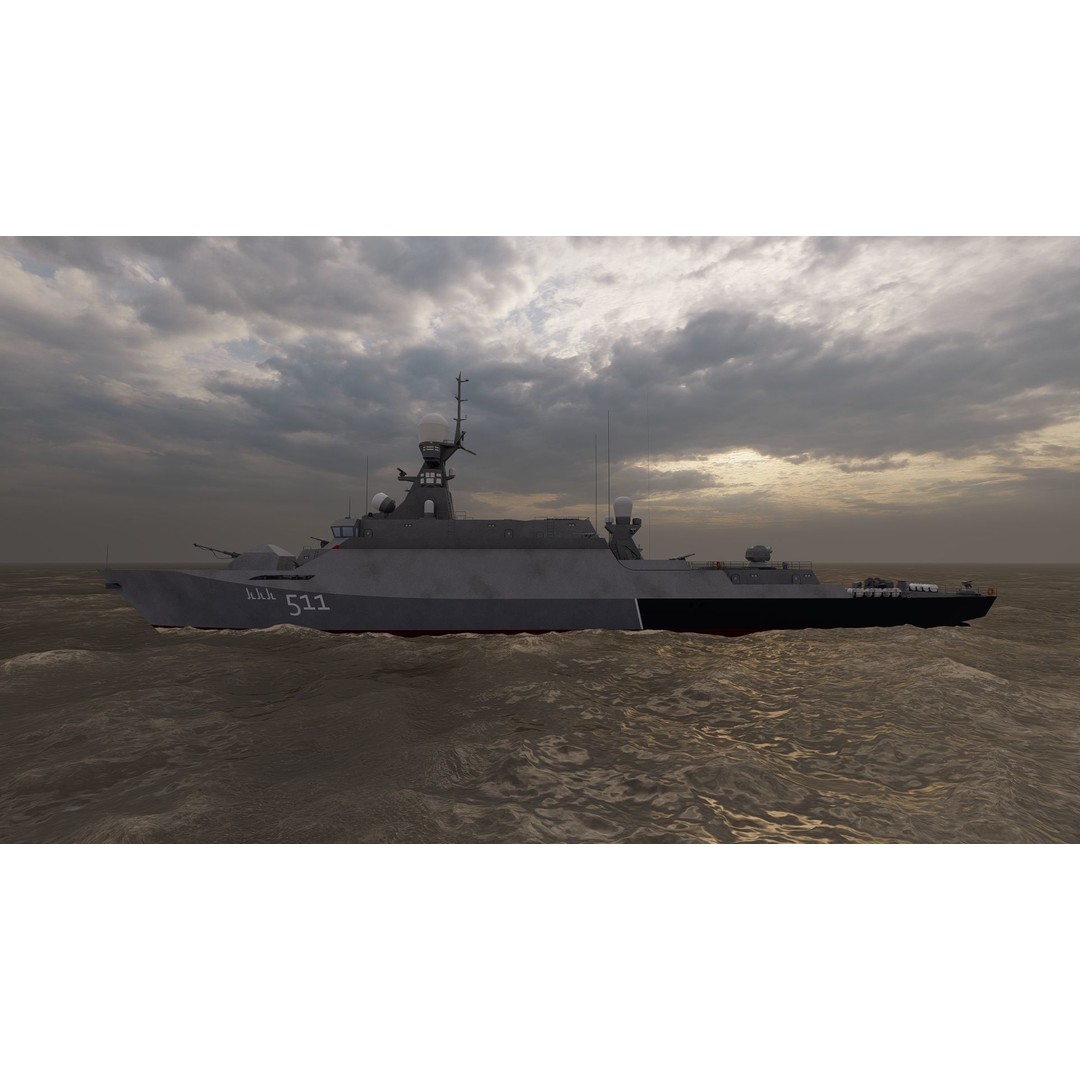 Frigate 3D Model – Military Vessel with Rigged Geometry, FBX, OBJ - View 11