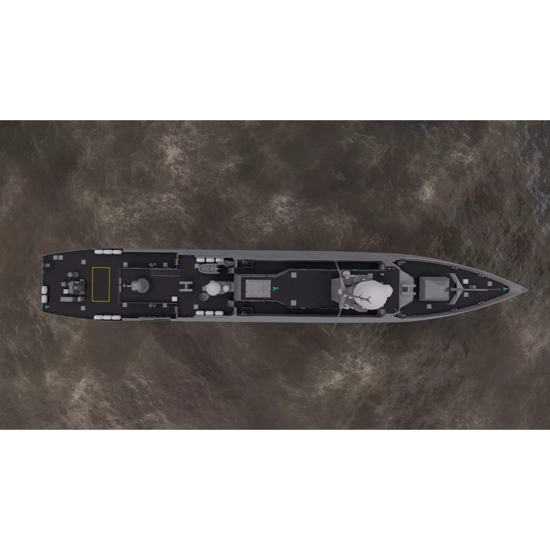 Frigate 3D Model – Military Vessel with Rigged Geometry, FBX, OBJ - View 2