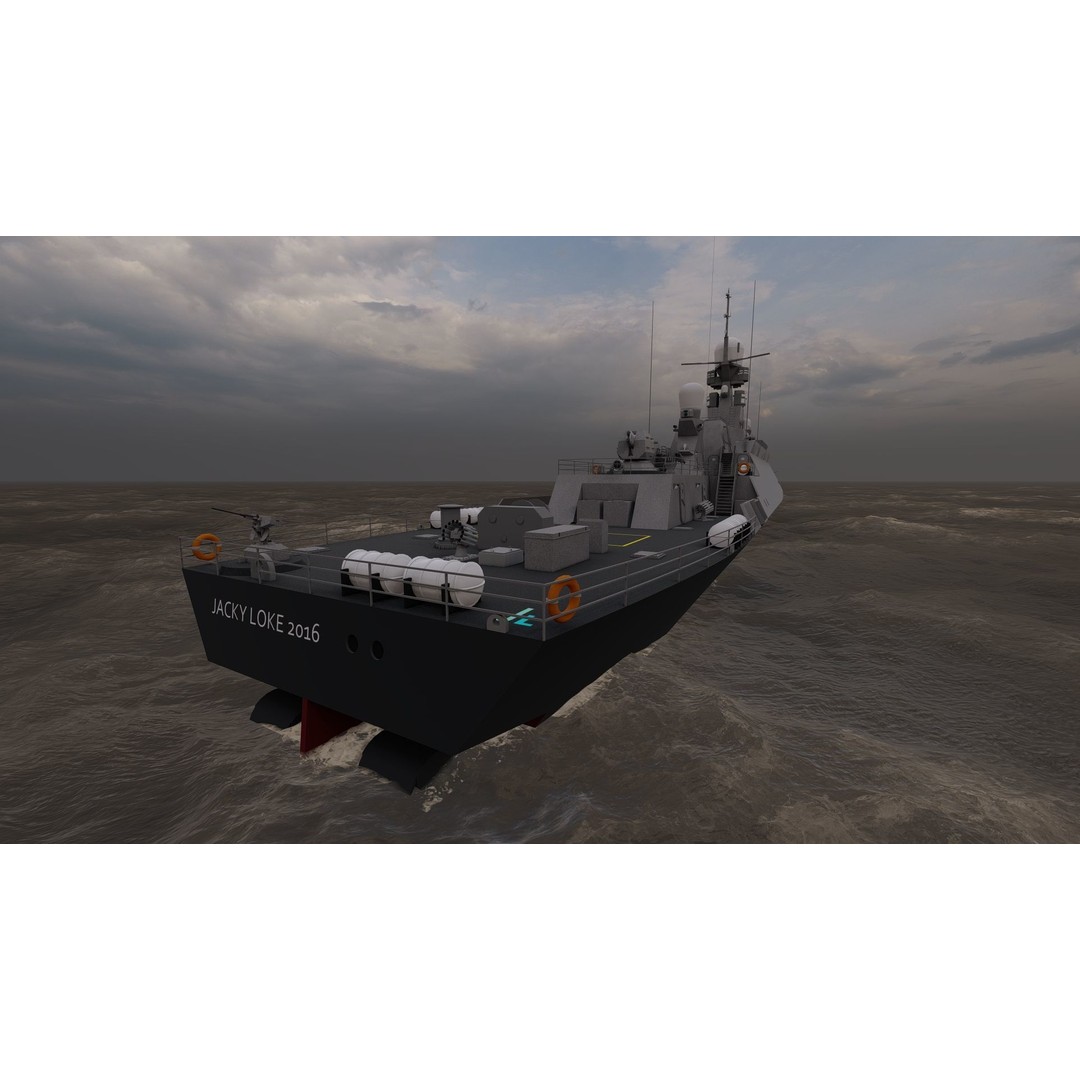 Frigate 3D Model – Military Vessel with Rigged Geometry, FBX, OBJ - View 3