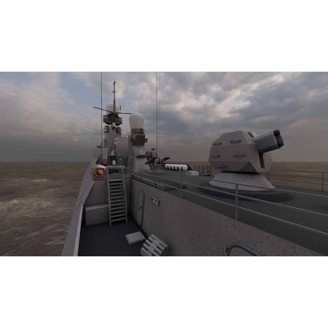 Frigate 3D Model – Military Vessel with Rigged Geometry, FBX, OBJ - View 4